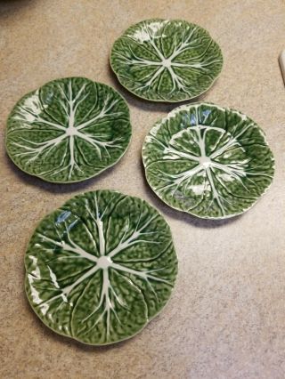 Vintage Bordallo Pinheiro 4pc Green Cabbage Plate 7 1/2 " Hand Painted Portugal