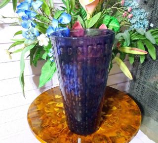 Murano Art Glass Amethyst Controlled Bubble Large Tapered 11 3/4 " Vase