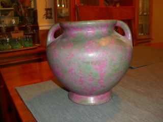 Vintage Burley Winter Pottery Burgundy Two Handled Squat Round Vase
