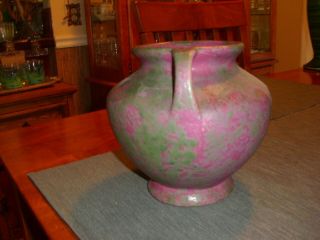 Vintage Burley Winter Pottery Burgundy Two Handled Squat Round Vase 2