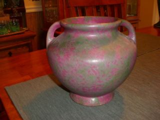 Vintage Burley Winter Pottery Burgundy Two Handled Squat Round Vase 3