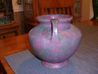 Vintage Burley Winter Pottery Burgundy Two Handled Squat Round Vase 4