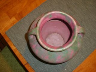 Vintage Burley Winter Pottery Burgundy Two Handled Squat Round Vase 5