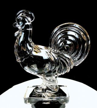 Paden City Glass Clear Heavy Rooster 9 1/8 " Figurine Bookend