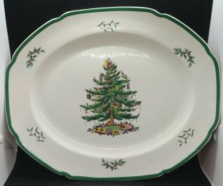 Spode China England Christmas Tree Pattern Large 16 " Oval Serving Platter
