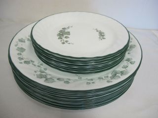 Corelle Callaway Ivy Green White Swirl Plates (20) Dinner 12 - Dessert 8