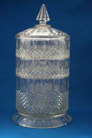 Indiana Glass Clear Princess Footed 3 Tier Candy Dish W/ Matching Lid