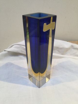 Striking Xl Futuristic Space Age Murano Sommerso Art Glass Block Vase