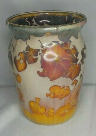 Signed Jon Price California Art Pottery Vase Multicolored Glaze Crystalline.