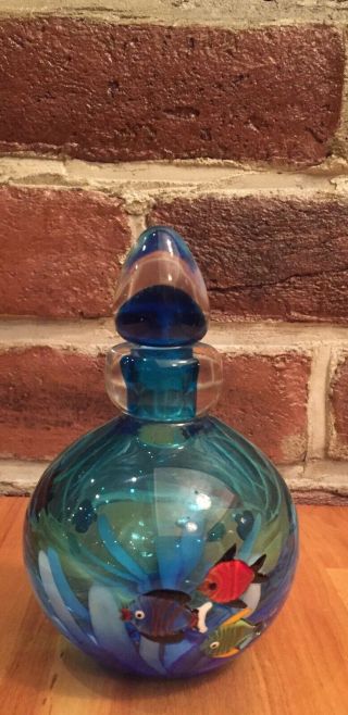 Vintage Italian Murano Hand Blown Art Glass Aquarium Perfume Bottle Fish Mcm