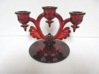 Ruby Red Moondrops 3 Light Winged Candle Holder / Htf Martinsville Glass Co