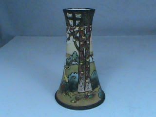 Antique Nippon Hatpin Holder Hand Painted Raised Moriage Design Scenic Tree View