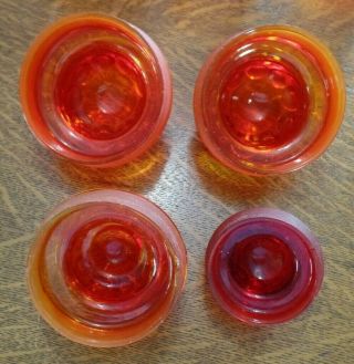 Set of 4 Vintage L.  E.  Smith AMBERINA RED Moon and Stars Apothecary Canister Jars 5