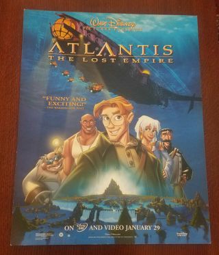 Disneys Atlantis The Lost Empire Dvd Video Store Movie Poster Single Sided Rare