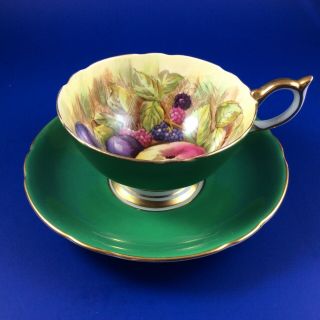Aynsley Emerald Green Orchard Fruit Bone China Tea Cup And Saucer