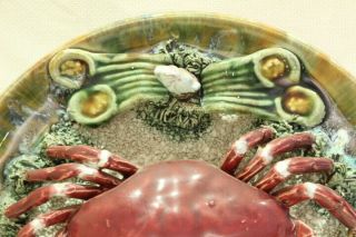 Antique Majolica Tromp L ' oeil Crab Dish Plate F.  Mendes Caldas Da Rainha Rare 3