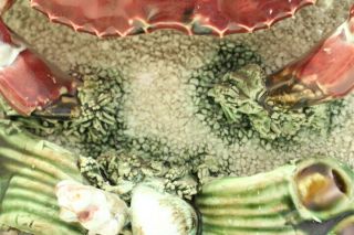 Antique Majolica Tromp L ' oeil Crab Dish Plate F.  Mendes Caldas Da Rainha Rare 6