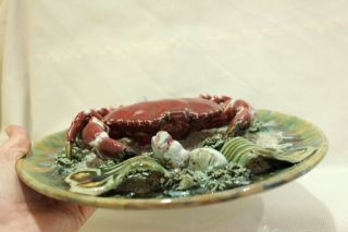 Antique Majolica Tromp L ' oeil Crab Dish Plate F.  Mendes Caldas Da Rainha Rare 8
