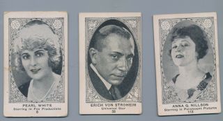 1921 E123 American Caramel 12 Cards Erich Von Stroheim Pearl White Anna Nillson