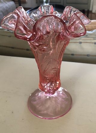 Fenton Art Glass Pink Daffodil Vase Ruffle