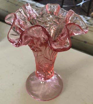 FENTON ART GLASS Pink Daffodil VASE Ruffle 2