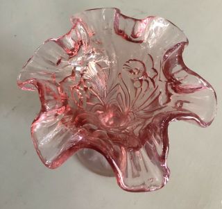 FENTON ART GLASS Pink Daffodil VASE Ruffle 5