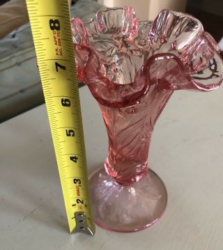 FENTON ART GLASS Pink Daffodil VASE Ruffle 8
