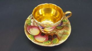 Aynsley Fruit Orchard With Gold Demitasse Cup And Saucer Signed N.  Brunt