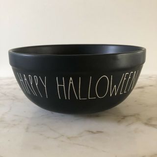 Rae Dunn 2018 Ll Matte Black Halloween Large Mixing Bowl - Happy Halloween