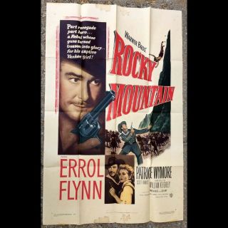 1950 One Sheet Movie Poster - Warner Bros.  Rocky Mountain Errol Flynn