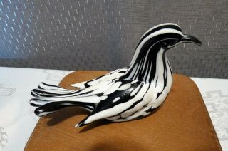 Murano Archimede Seguso Bianco Nero White/black Glass Fantasy Line Bird Figurine