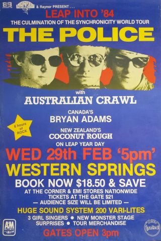 Police,  The/bryan Adams 1984 Auckland Concert Large Poster