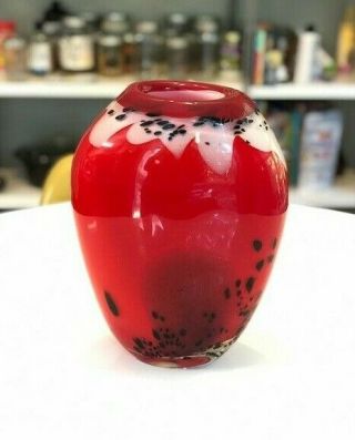 Heavy Red Murano Styled Strawberry Art Glass Vase