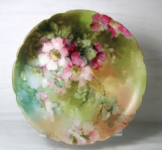 E.  Louise Jenkins Wild Roses Hand Painted On Colorful Limoges Plate