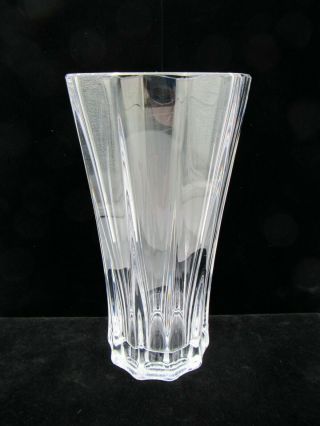 Estate Signed Daum France 9.  5 " Heavy Clear Paneled Crystal Vase