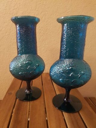 Wayne Husted Glass Matched Pair Decorative Blue Glass Vases