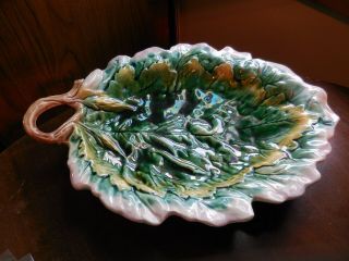 Etruscan Majolica Handled Leaf Plate Griffin,  Smith & Hill Ca 1880s