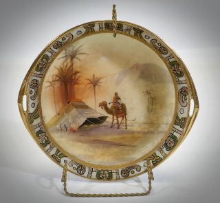 Antique Hand Painted Nippon Egyptian Oasis Camel Dessert Scene Tray