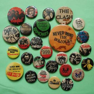 Clash,  Pistols,  Damned,  Ramones,  Buzzcocks,  Punk Pin Button Badges,  Some Rust