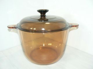 Corning Vision Amber 3.  5 Liter Covered Round Stew Pot France Dutch Oven