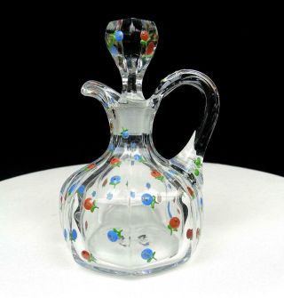 Heisey Colonial Glass Signed Handpainted Enamel Flowers 5 1/2 " Cruet 1907 - 1956