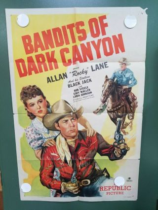 1948 Bandits Of Dark Canyon One Sheet Poster 27x41 " Allan 