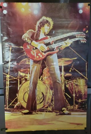 1976 Vtg Jimmy Page Double Neck Guitar Music Poster Concert 70s Led Zeppelin