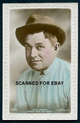 Will Rogers 1920s Silent Era Beagles Hand Colour Tinted Embossed Photo Postcard