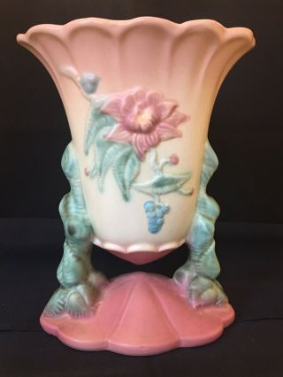 Hull Pottery Woodland Suspended Flower Vase W17 7 1/2” Pastel Rose & Cream