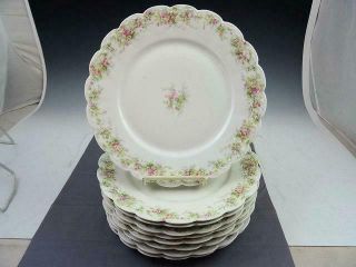 8 Antique Embossed Theodore Haviland Limoges 9 3/4 " Plates Pink & White Flowers