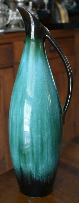 Gorgeous Tall Blue Mountain Pottery Canada Handled Ewer Pitcher W Label