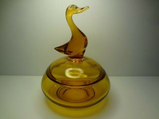 Viking Epic Duck Candy Dish In Amber/yellow Rare 1965