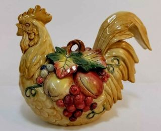 Fitz Floyd Tuscan Villa Chicken Rooster Hen Teapot Autumn Harvest Fall Colors