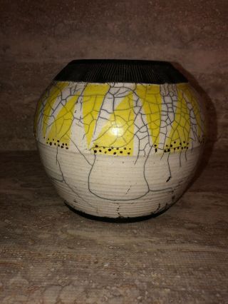 Raku Art Pottery Pot / Vase Signed Rb ∐